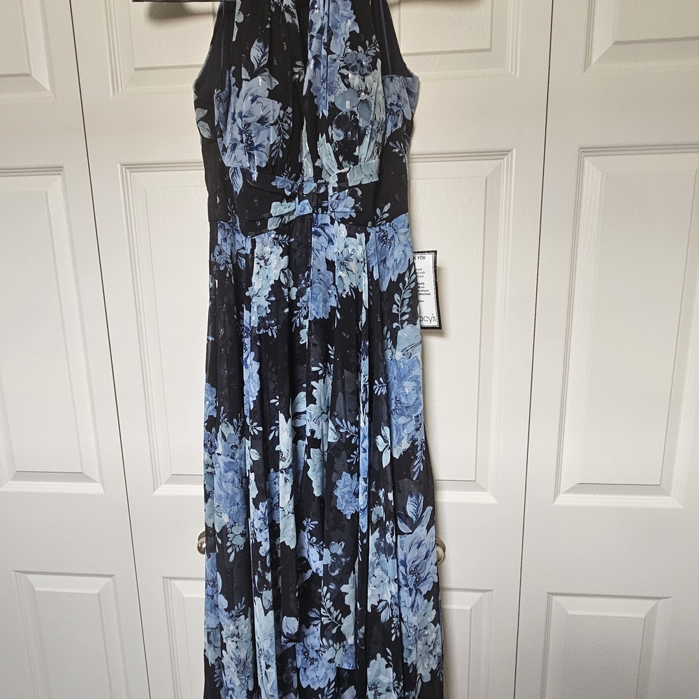 R&M Richards Blue and Black Floral Maxi Dress